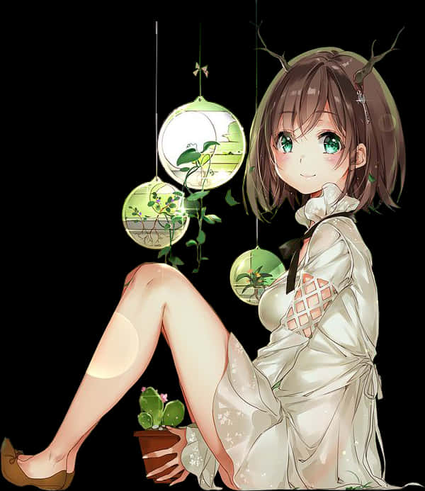 Tranquil Greenery Anime Girl PNG image