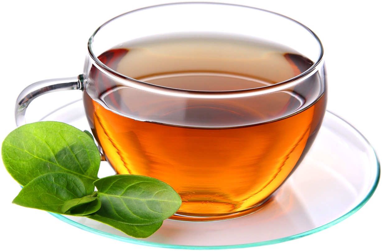 Transparent Tea Cup With Green Leaf PNG image