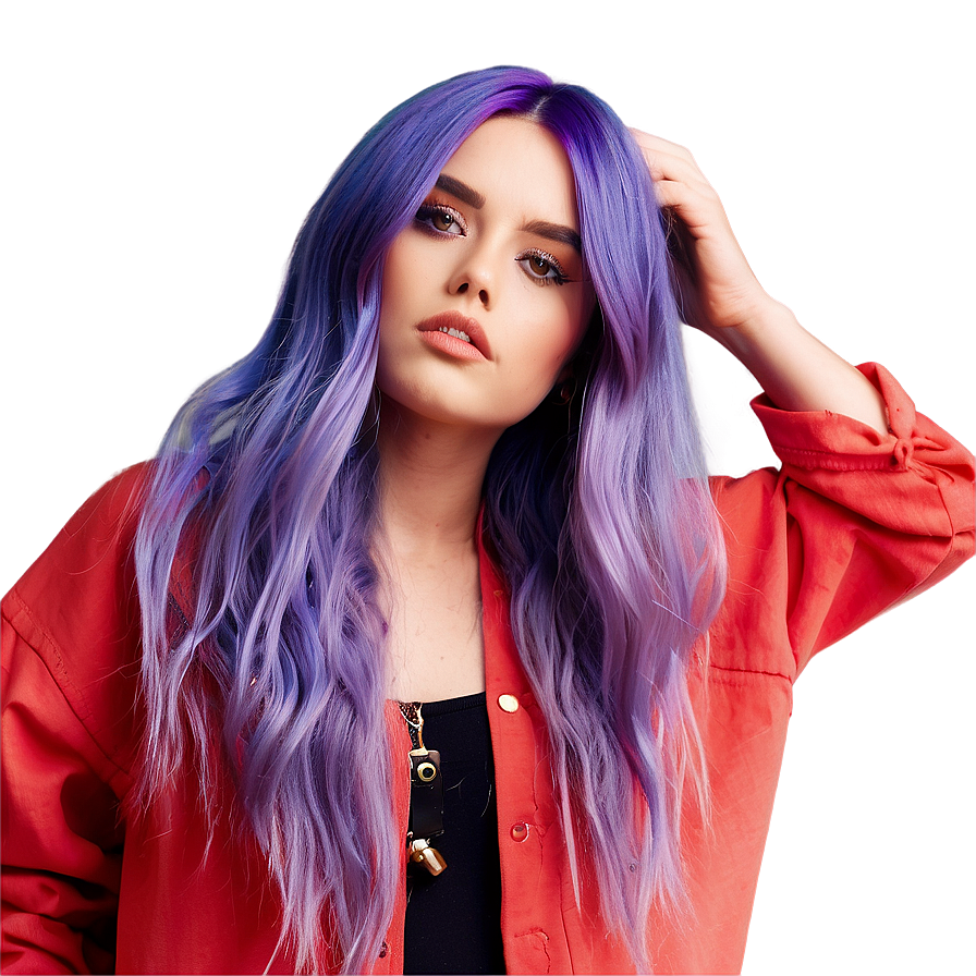 Trendy Purple Hair Fashion Model Png 06272024 PNG image