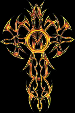Tribal Flame Cross Design PNG image