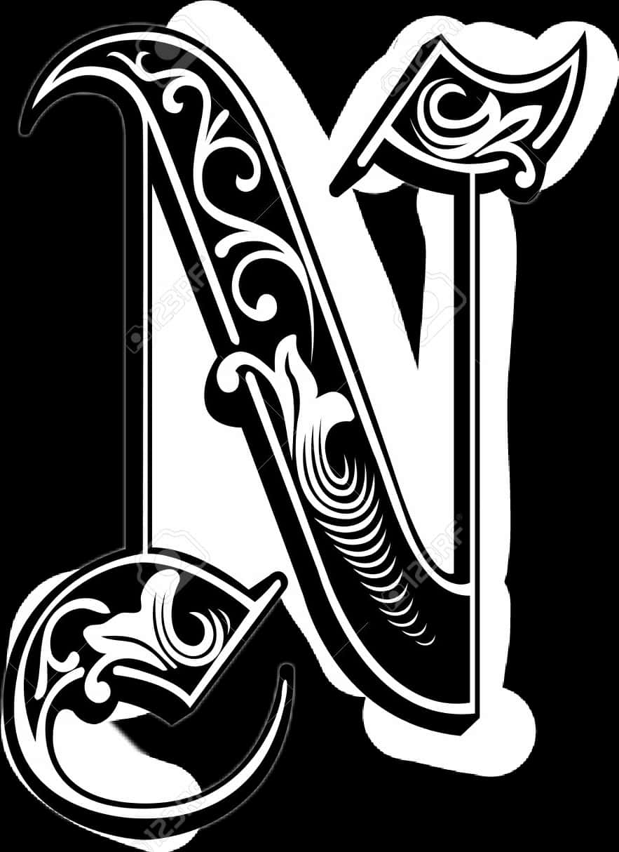 Tribal Letter N Tattoo Design PNG image