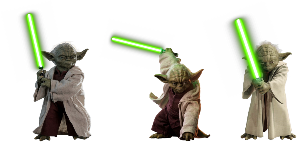 Triple Yodawith Lightsabers PNG image