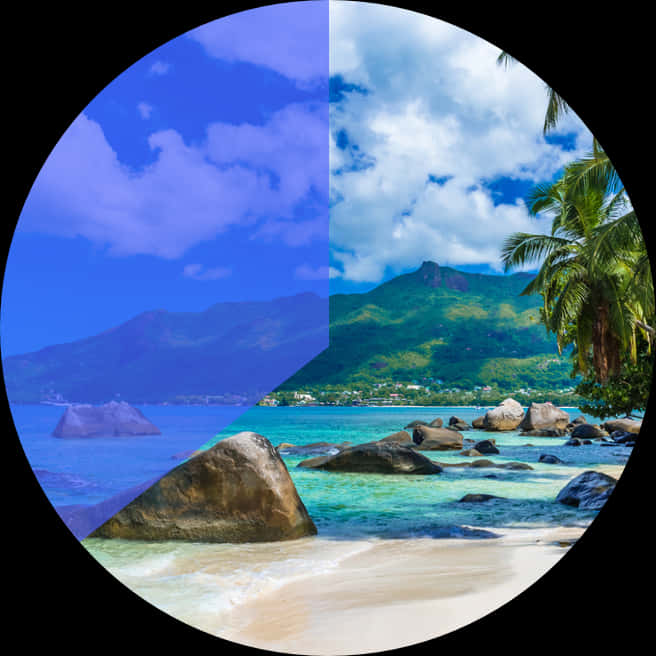 Tropical_ Beach_and_ Mountain_ View PNG image