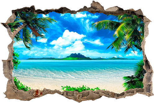 Tropical Beach View Through Stone Window PNG image