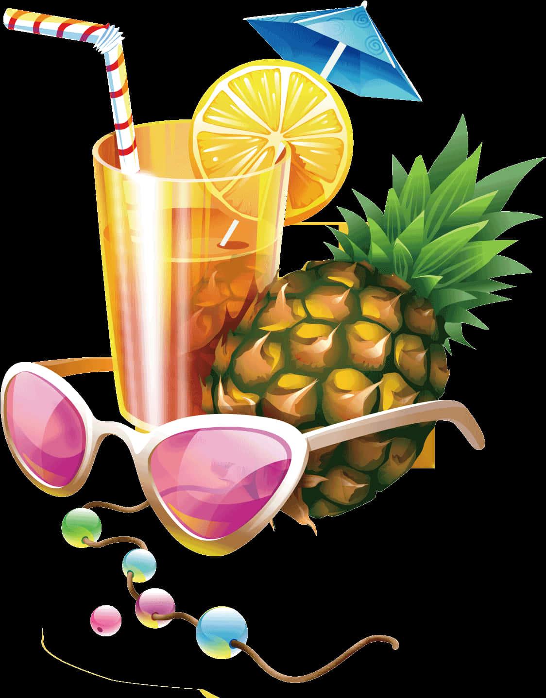 Tropical Drinkand Sunglasses PNG image