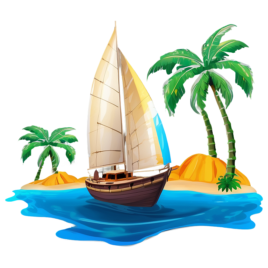 Tropical Island Sailboat Scene Png 92 PNG image