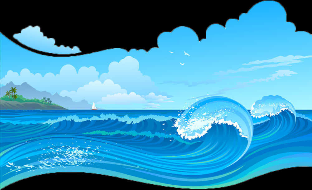 Tropical Ocean Waves Vector PNG image