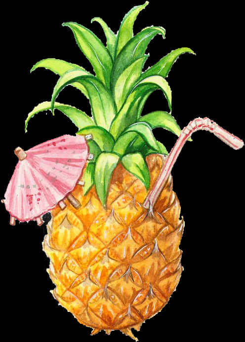 Tropical Pineapple Cocktail Illustration PNG image