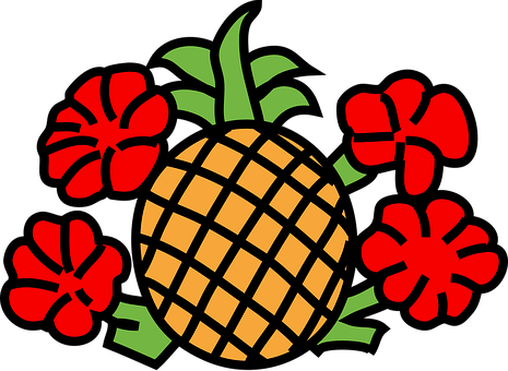 Tropical Pineappleand Hibiscus Vector PNG image