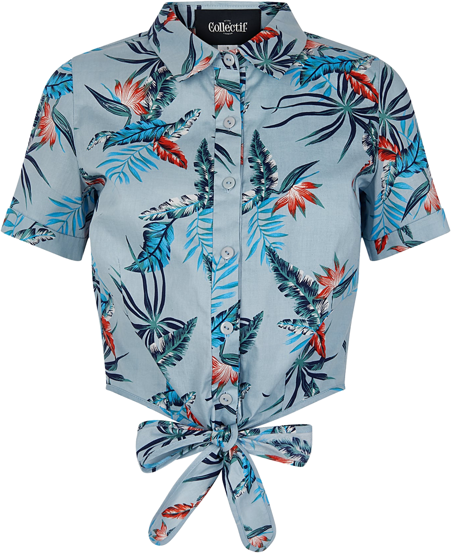 Tropical Print Tie Front Blouse PNG image