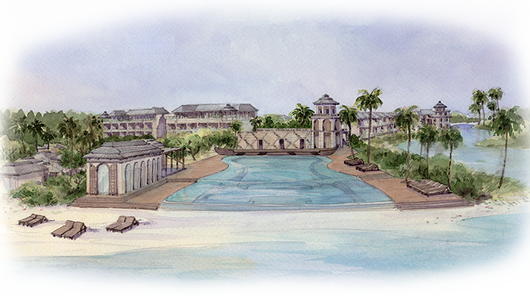 Tropical Resort Watercolor Illustration PNG image