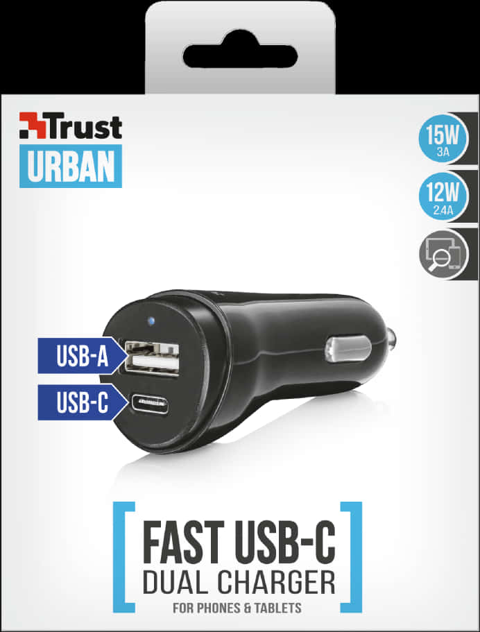 Trust Urban Fast U S B C Dual Car Charger PNG image