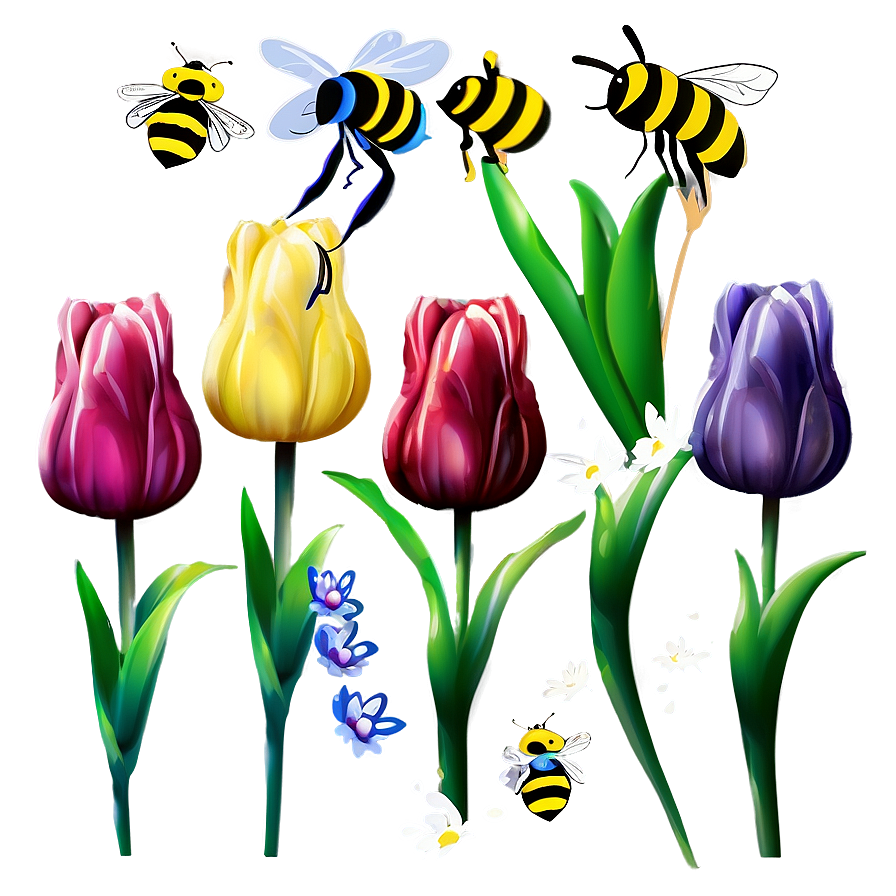 Tulips And Bees Png Xqo PNG image