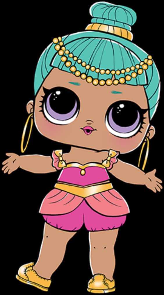 Turquoise Haired L O L Doll PNG image