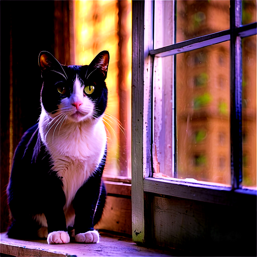 Tuxedo Cat At Window Png Aid71 PNG image