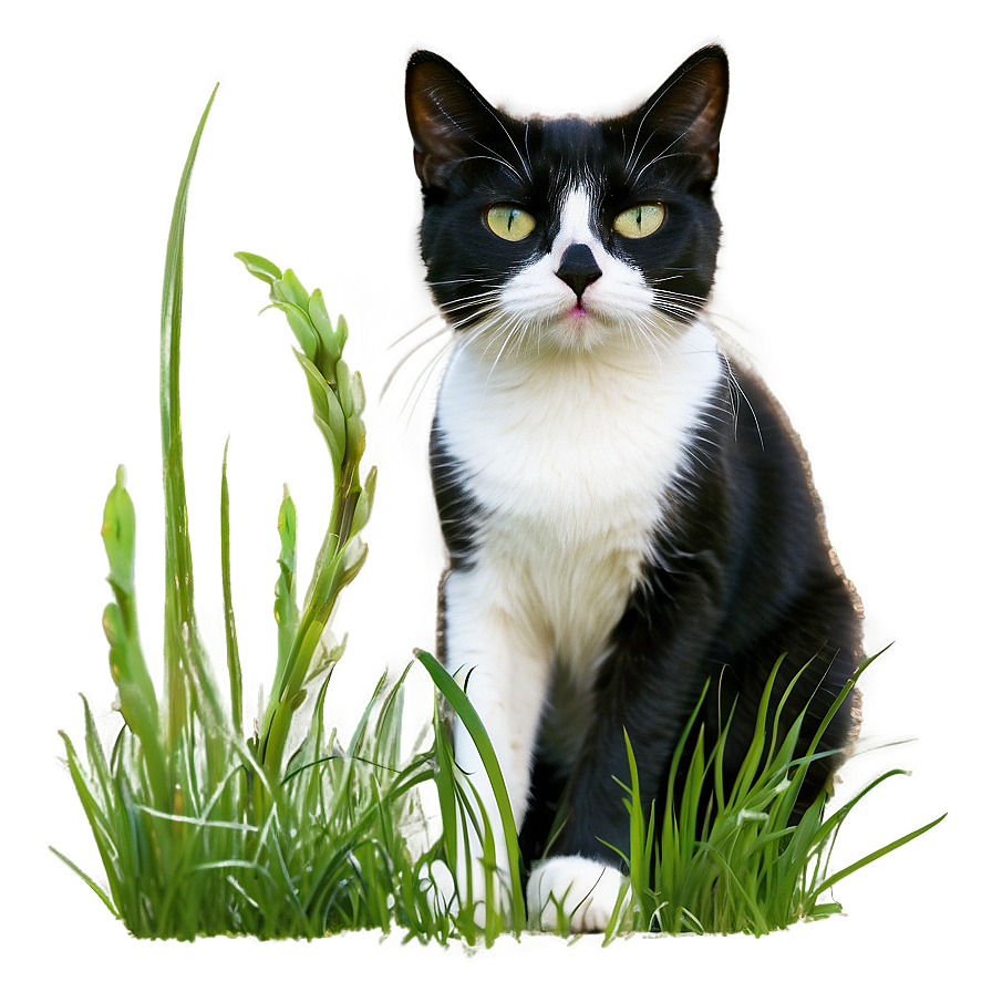 Tuxedo Cat In Grass Png Hlr PNG image