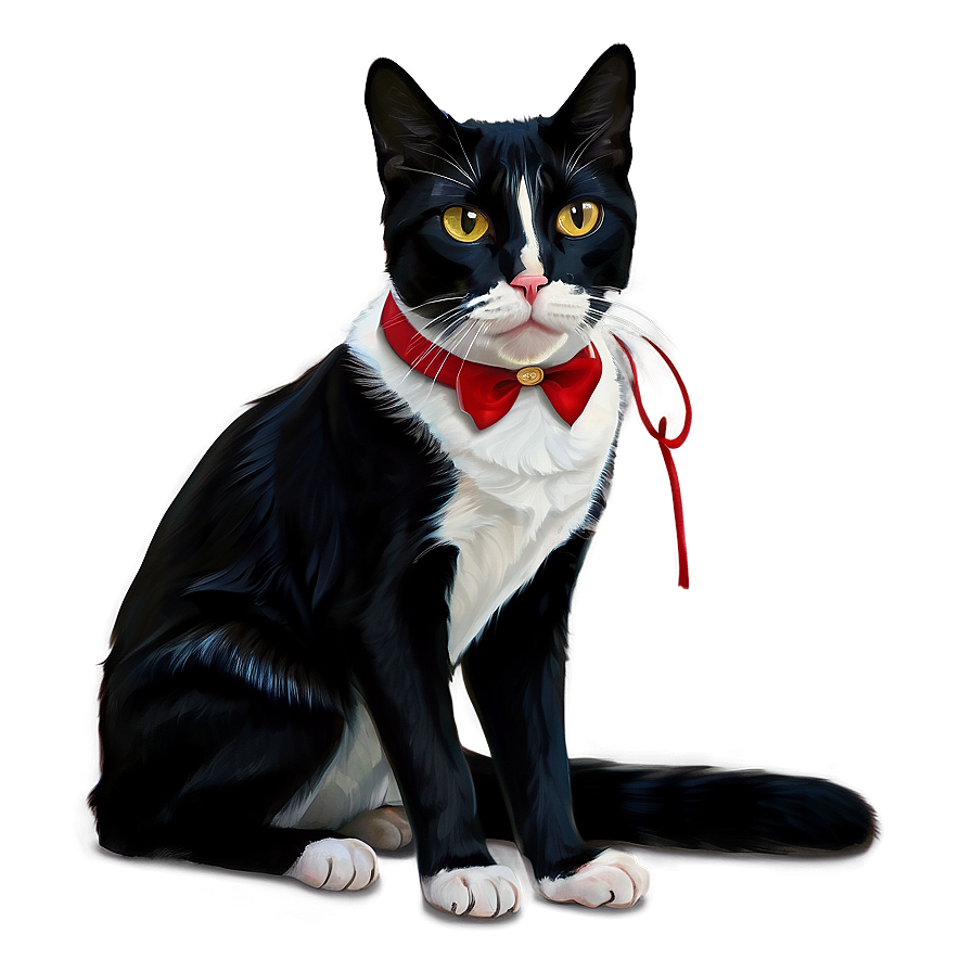 Tuxedo Cat With Red Collar Png Gnp PNG image