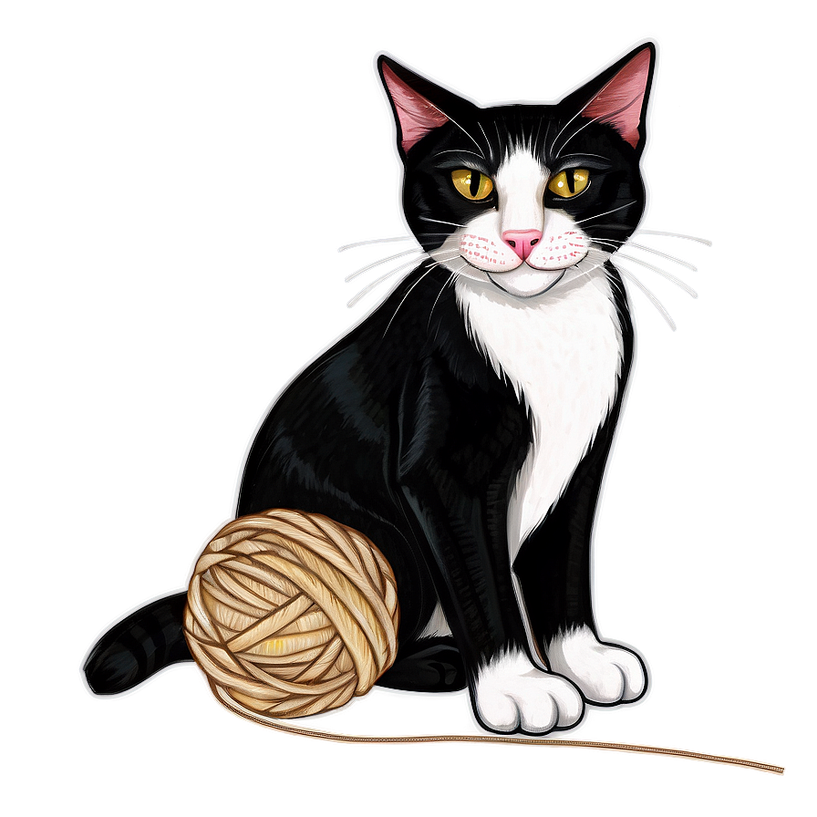 Tuxedo Cat With Yarn Png 69 PNG image