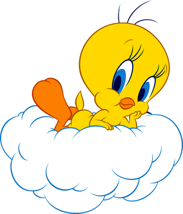 Tweety Bird On Cloud Illustration PNG image