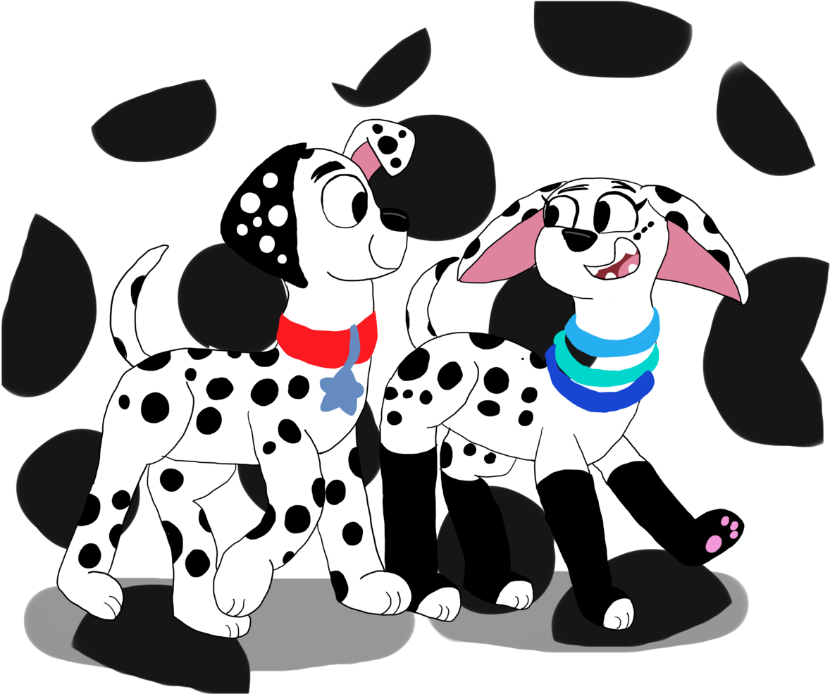 Two Cartoon Dalmatians Friendly Playtime PNG image