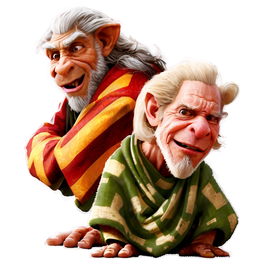 Two Cartoon Trolls Smiling PNG image