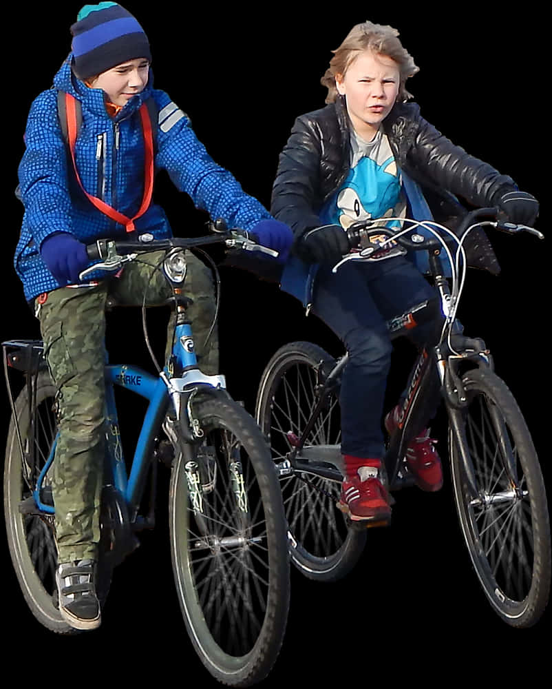 Two Children Riding Bicycles PNG image