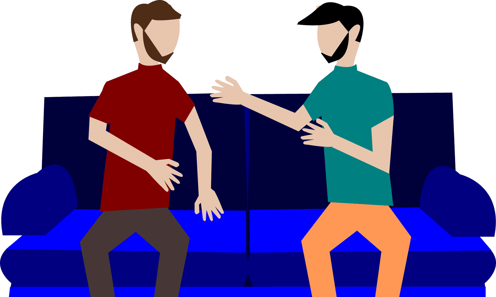 Two Men Conversation Couch Illustration PNG image
