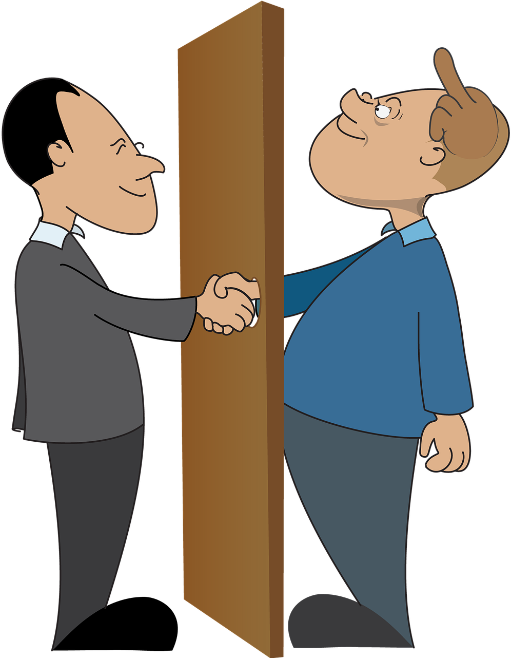 Two Men Shaking Hands Around Corner PNG image