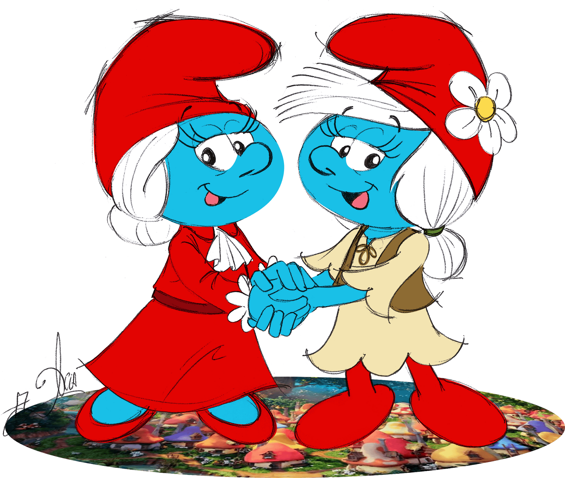 Two Smurfs Shaking Hands PNG image
