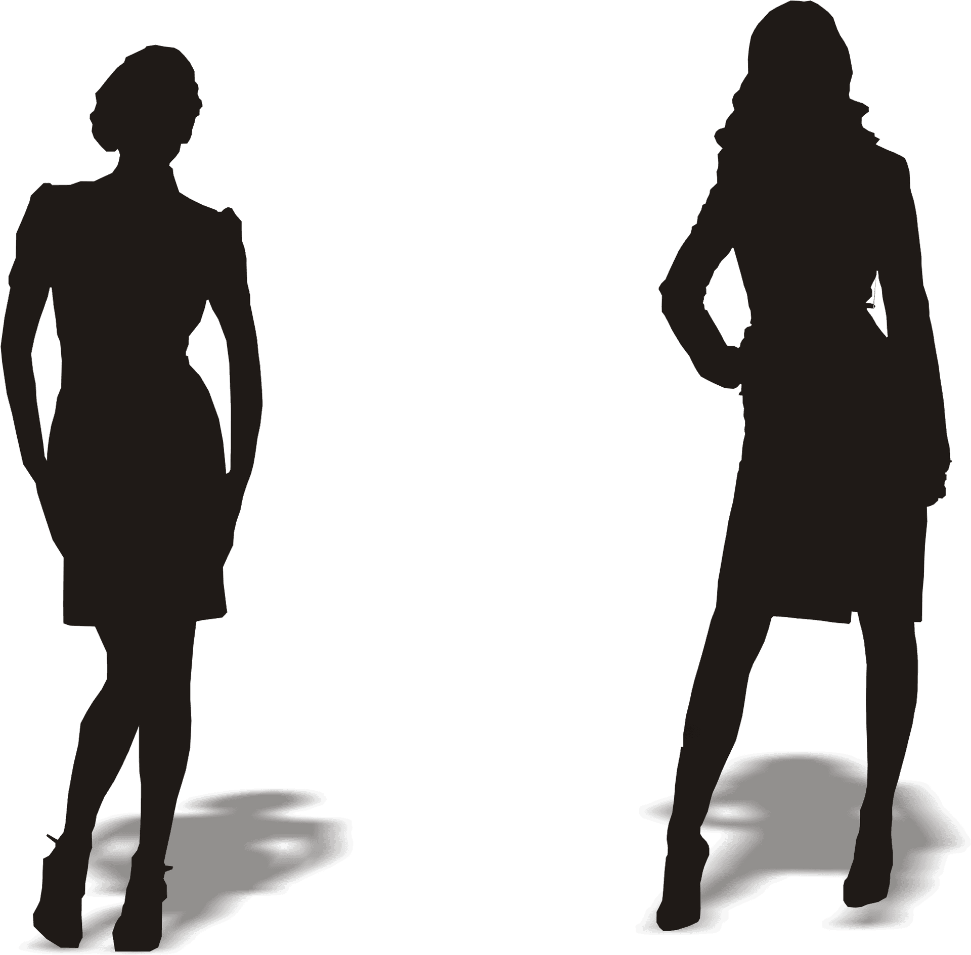 Two Women Silhouettes Standing PNG image