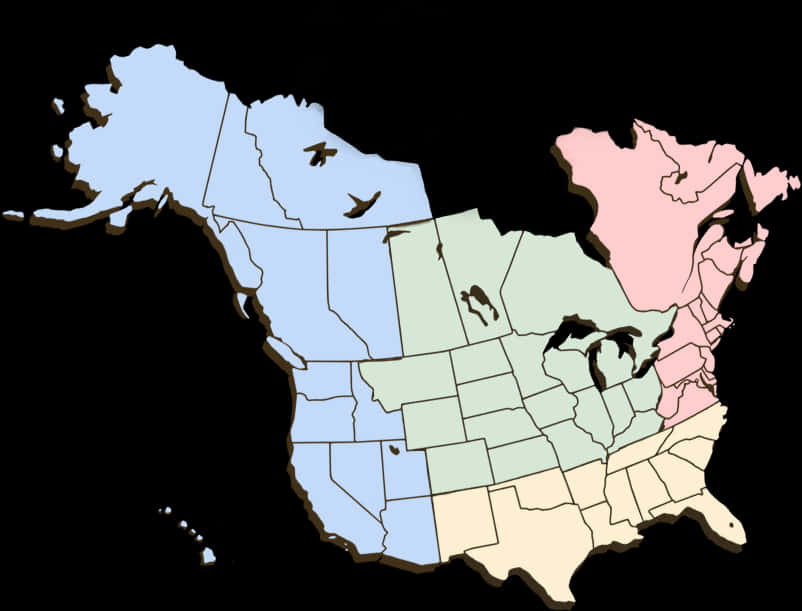U S A Canada Regions Map PNG image