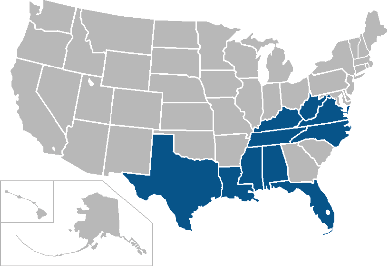 U S A Map Southern States Highlighted PNG image