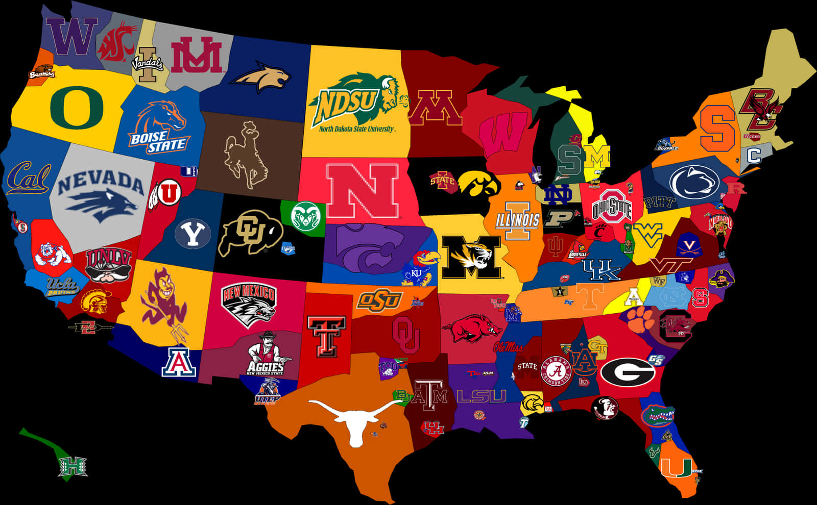 U S College Football Teams Map PNG image