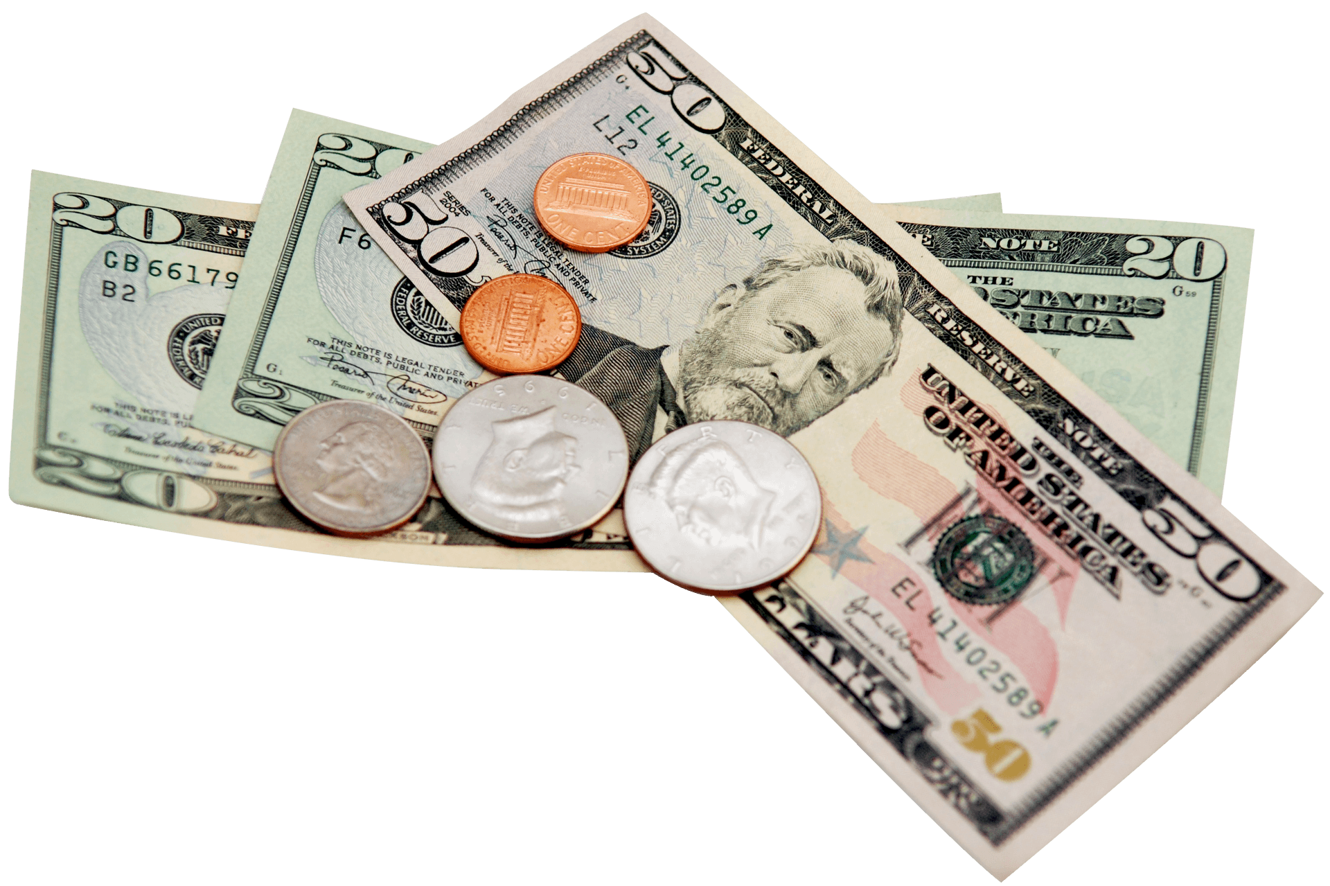 U S Currency Notesand Coins PNG image