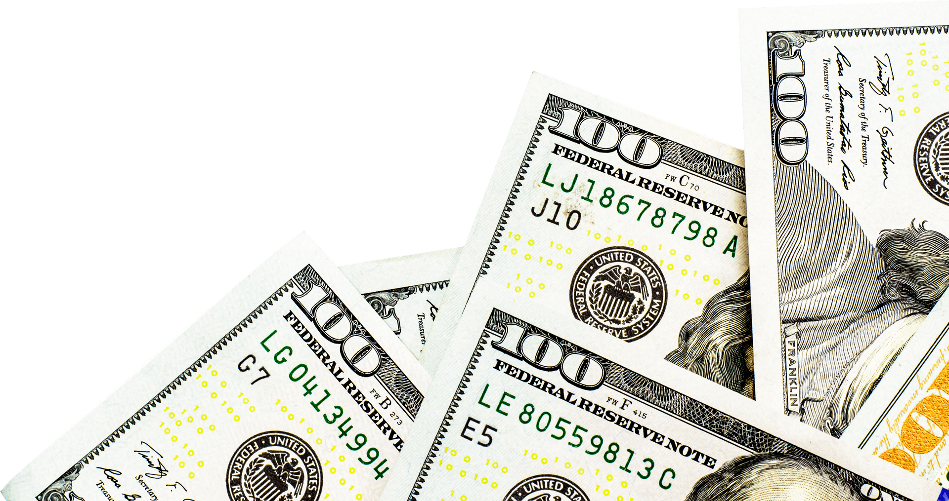 U S Hundred Dollar Bills Fanned Out PNG image