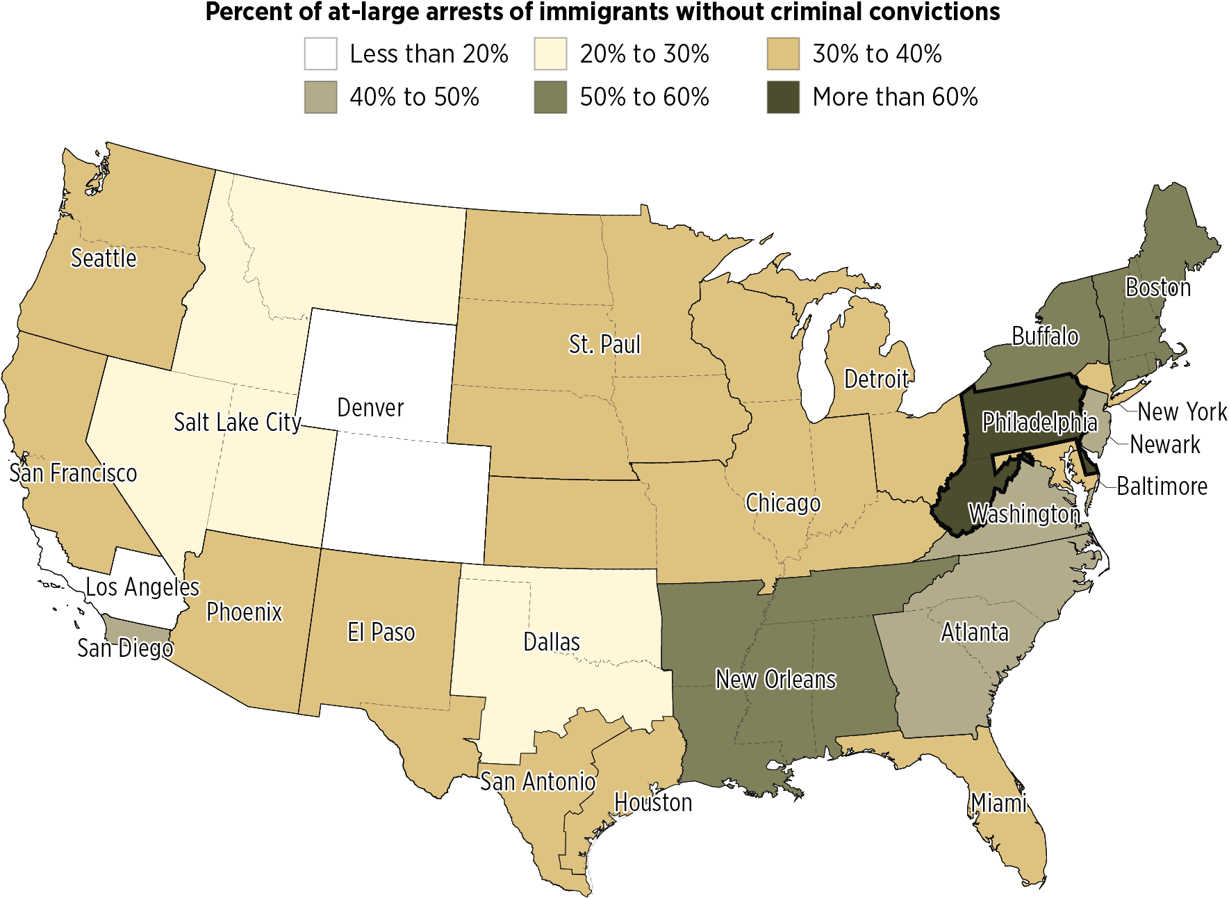 U S Immigrant Arrests Without Convictions Map PNG image