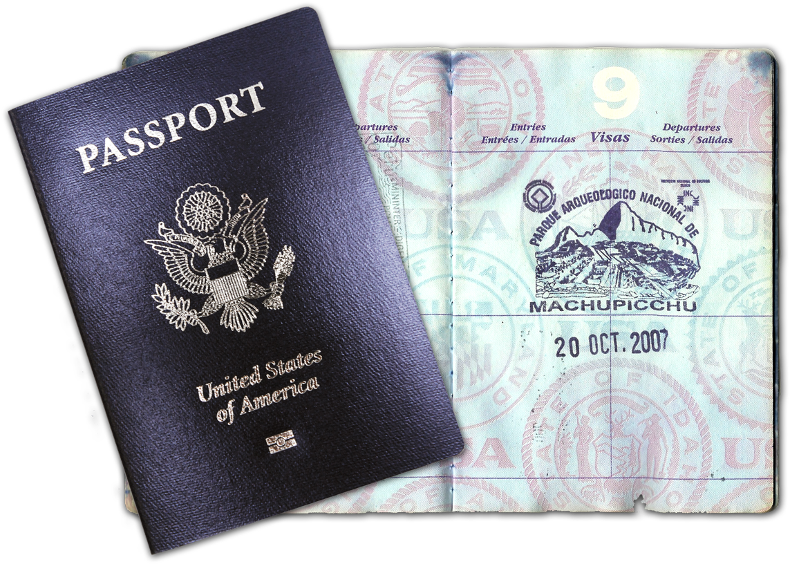 U S Passportand Machu Picchu Stamp PNG image