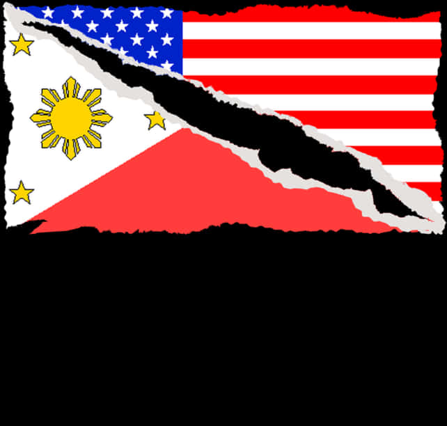 U S Philippines Torn Flag Fusion PNG image