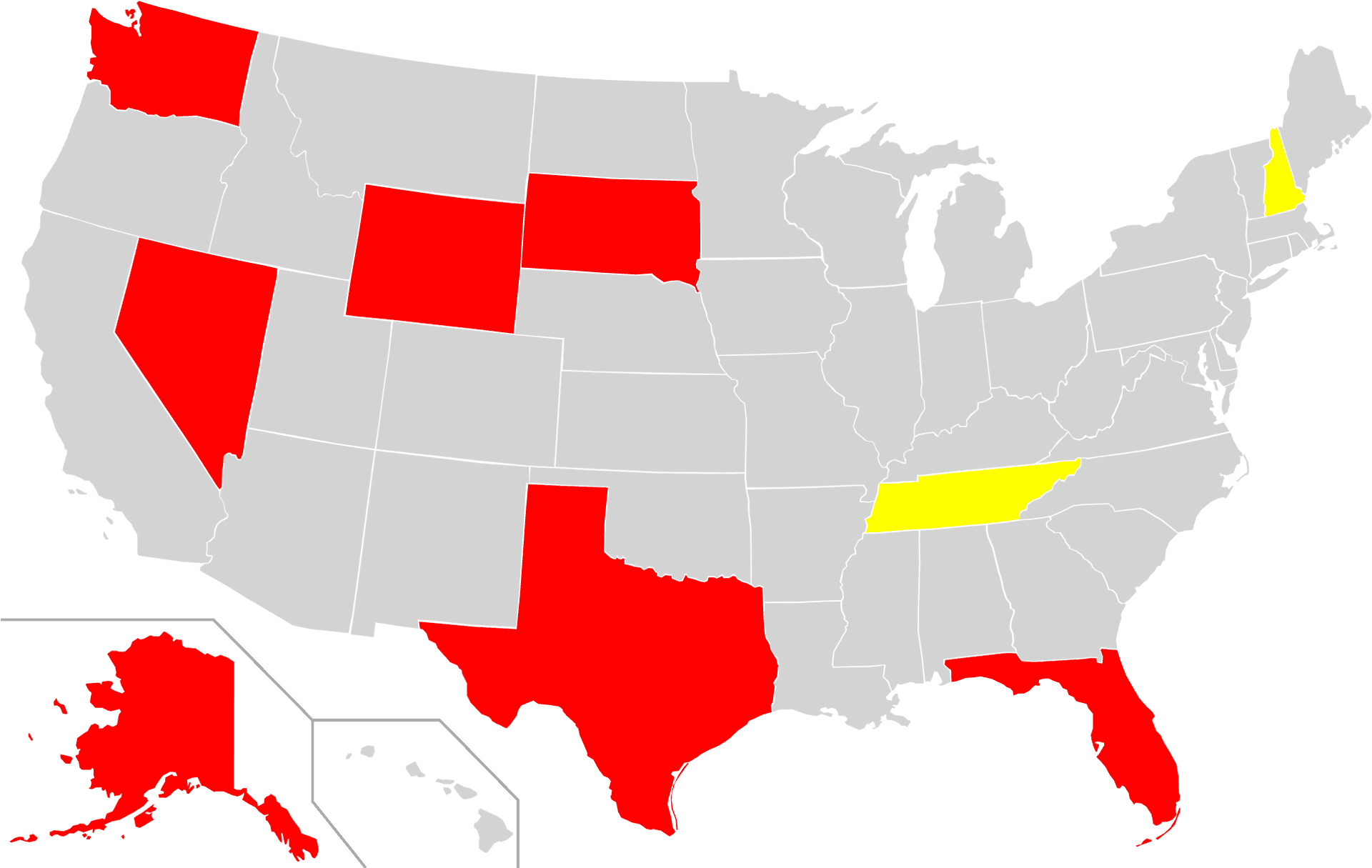 U S States No Income Tax Map PNG image