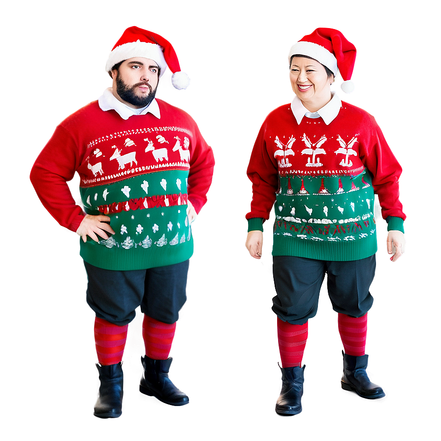 Ugly Christmas Sweater With Elves Png Oah PNG image