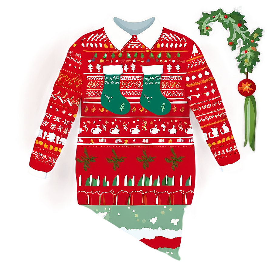 Ugly Christmas Sweater With Stockings Png Bwq PNG image