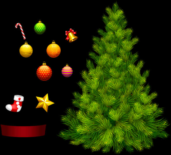 Unadorned Christmas Treeand Decorations PNG image