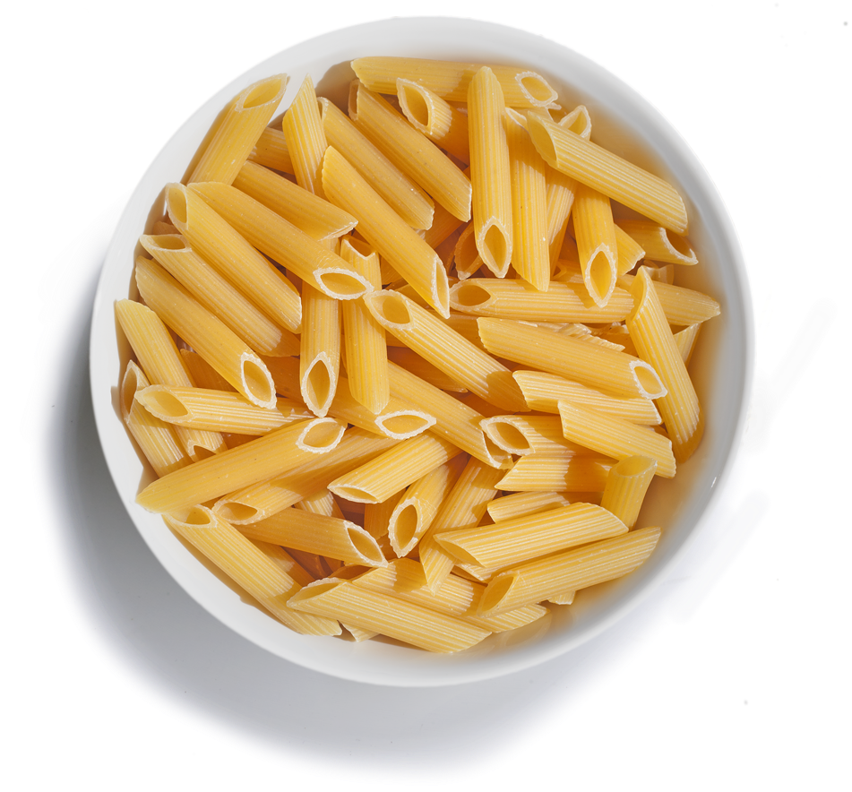 Uncooked Penne Pastain Bowl PNG image