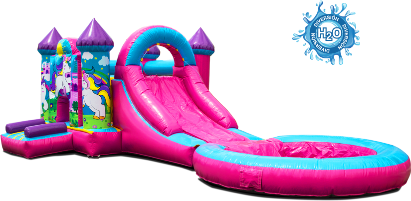 Unicorn Themed Inflatable Water Slide PNG image