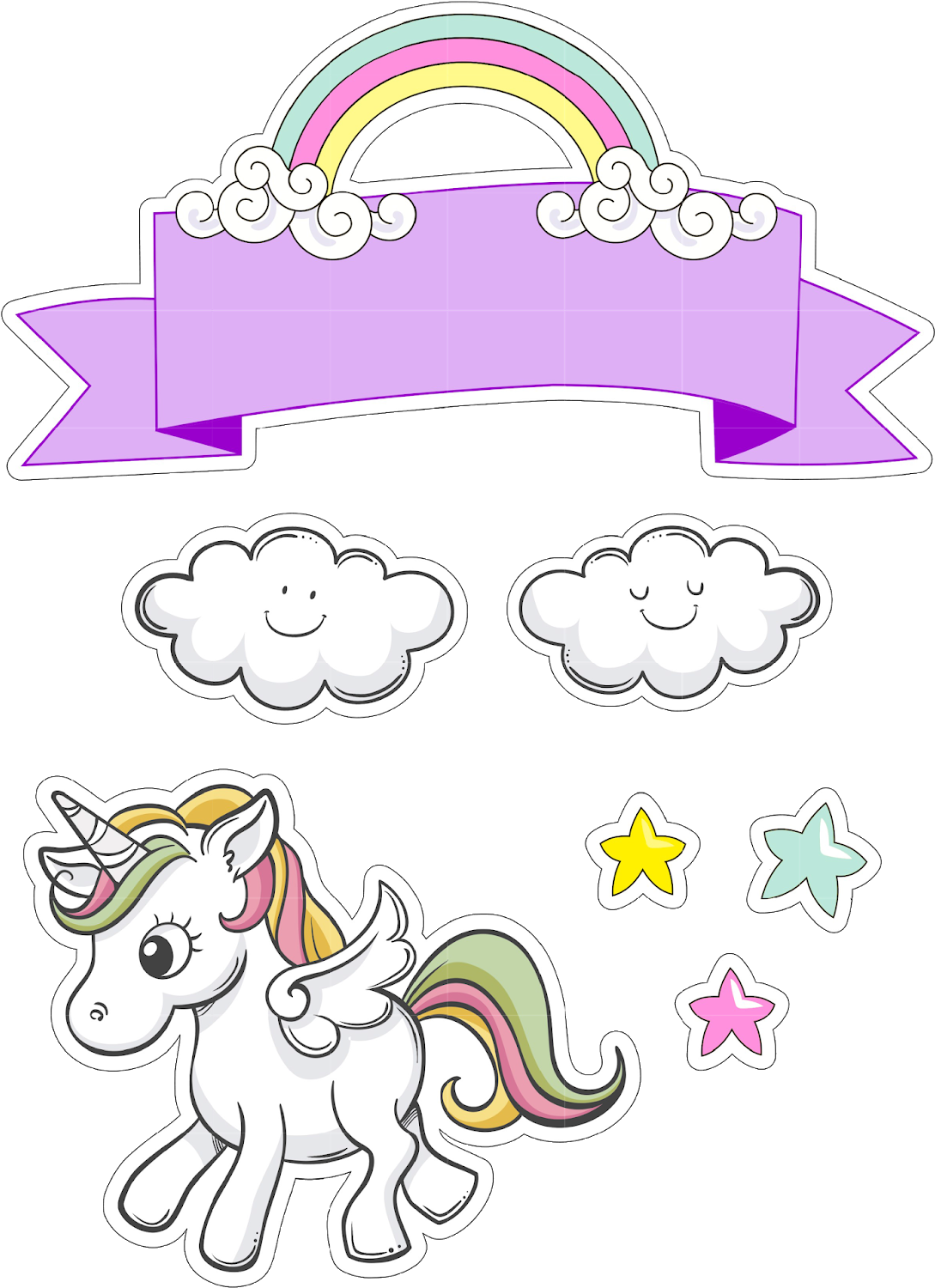 Unicornand Rainbow Sticker Set PNG image