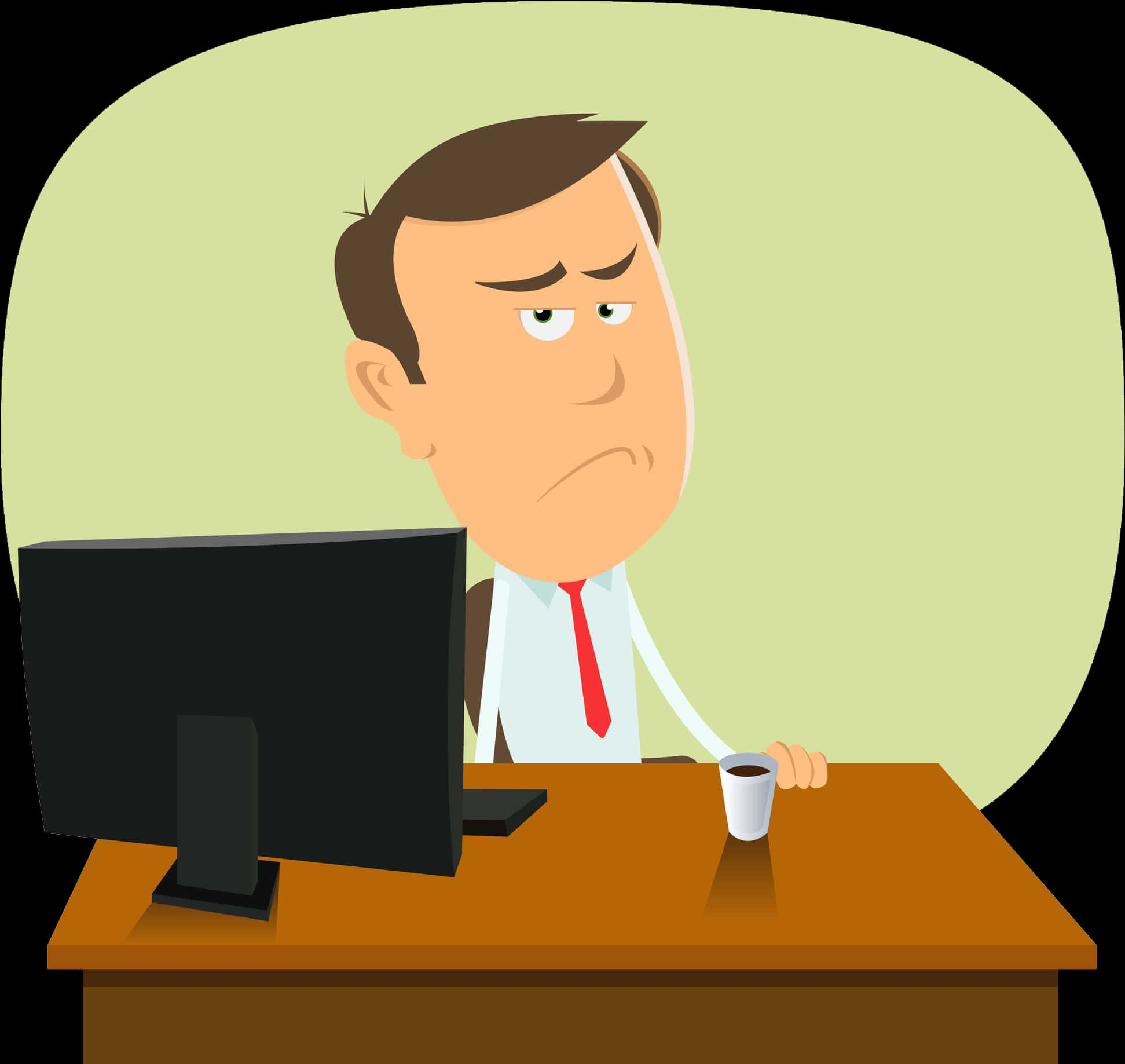 Unimpressed Cartoon Businessmanat Desk PNG image