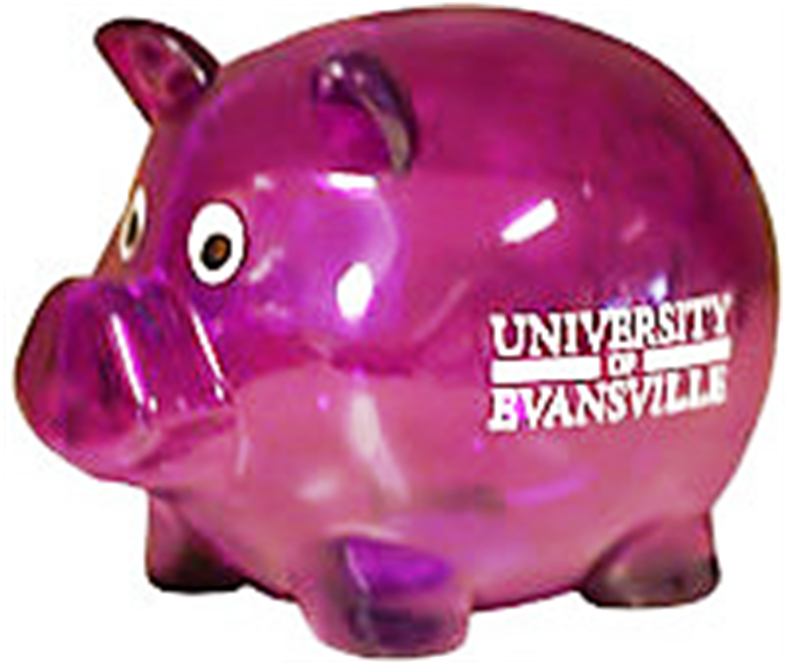 Universityof Evansville Purple Piggy Bank PNG image