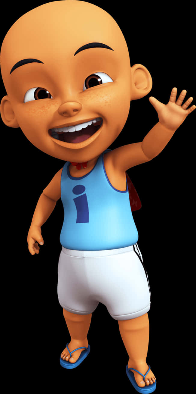 Upin_ Character_ Waving_ Hello PNG image