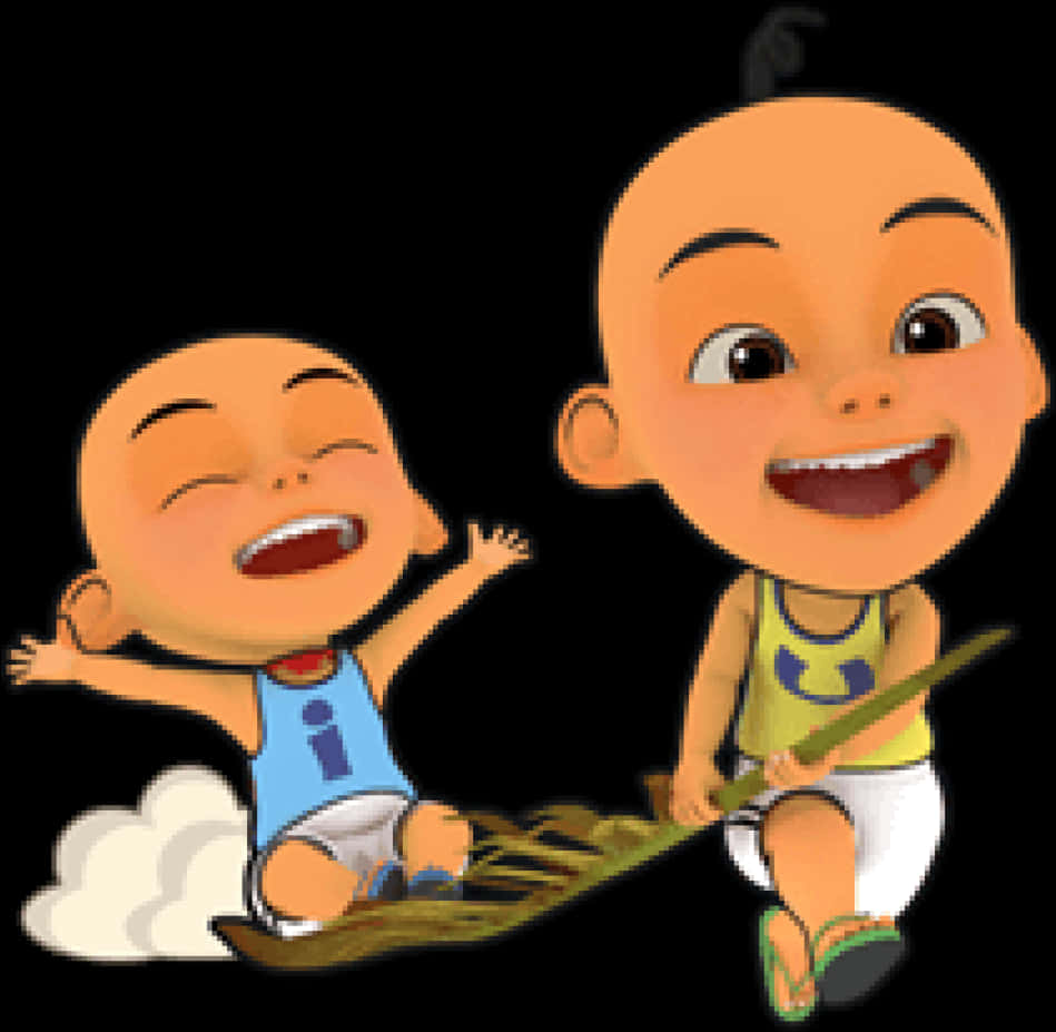 Upin Ipin Animated Characters Laughingand Playing PNG image