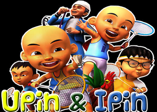 Upin Ipin Animated Characters Sports Theme PNG image